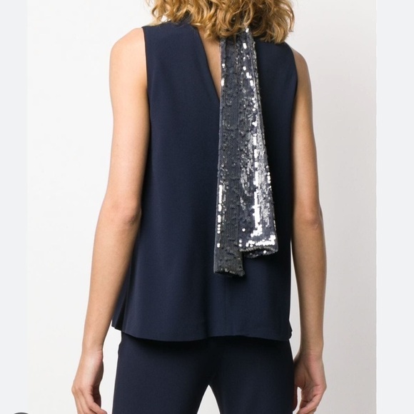 Galvan London Navy Sequin Cortado Top with Sequin Scarf in Back - Picture 14 of 15